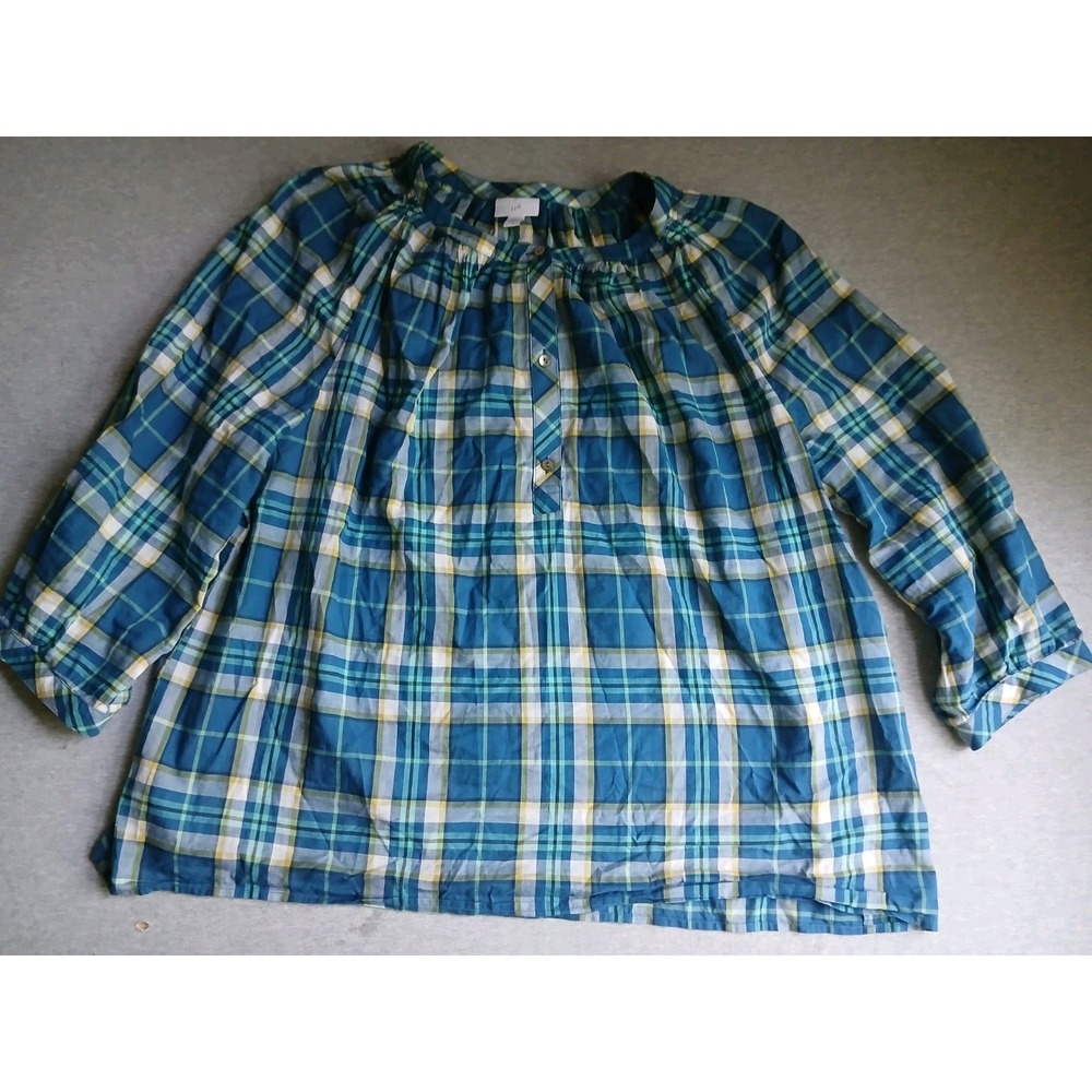 J Jill Top 2x Plaid Cotton Boho Bohemian Western Country Everyday Casual